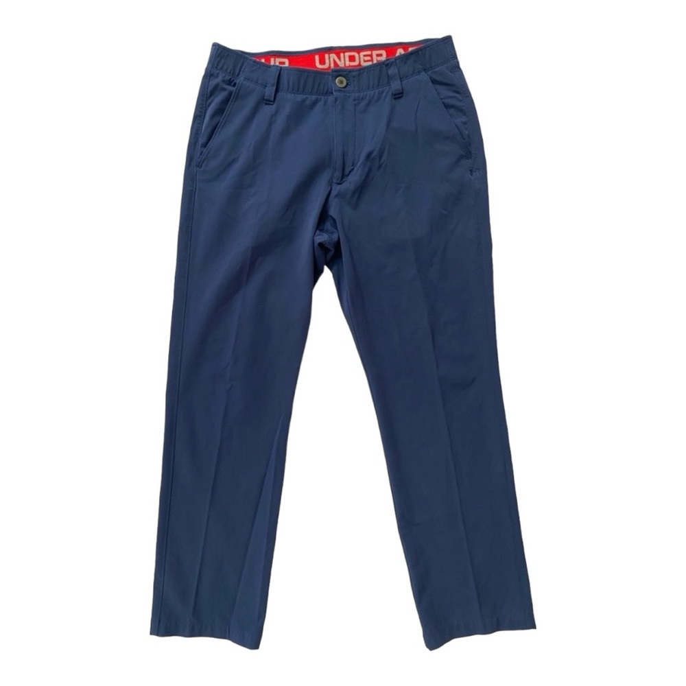 Under Armour Navy Blue Flat Front Plaid Active/Golf‎ Pants
Size 34 x 30
